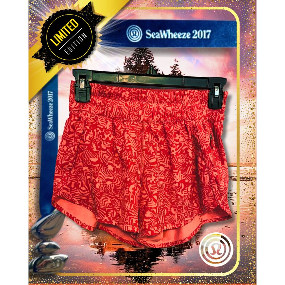 Rare Lululemon SeaWheeze 2017 Tracker Shorts SW Chop Chop Grapefruit Size 6